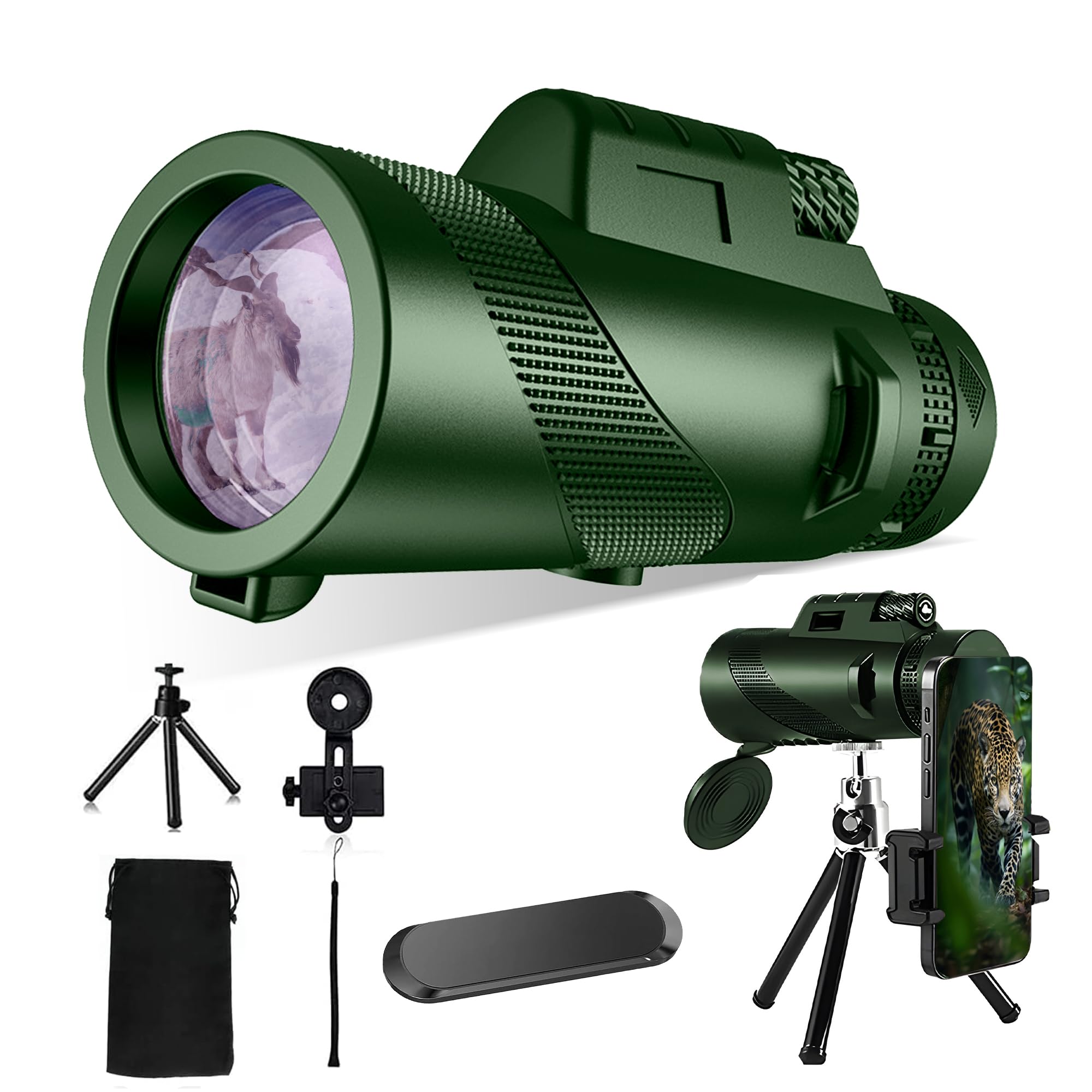 80x100 Monocular-Telescope High Powered -Extra Magnetic Car Phone Holder- Monoculars for Adults High Definition Monocular Telescope for Stargazing Hunting Wildlife Bird Watching Travel Camping Hiking