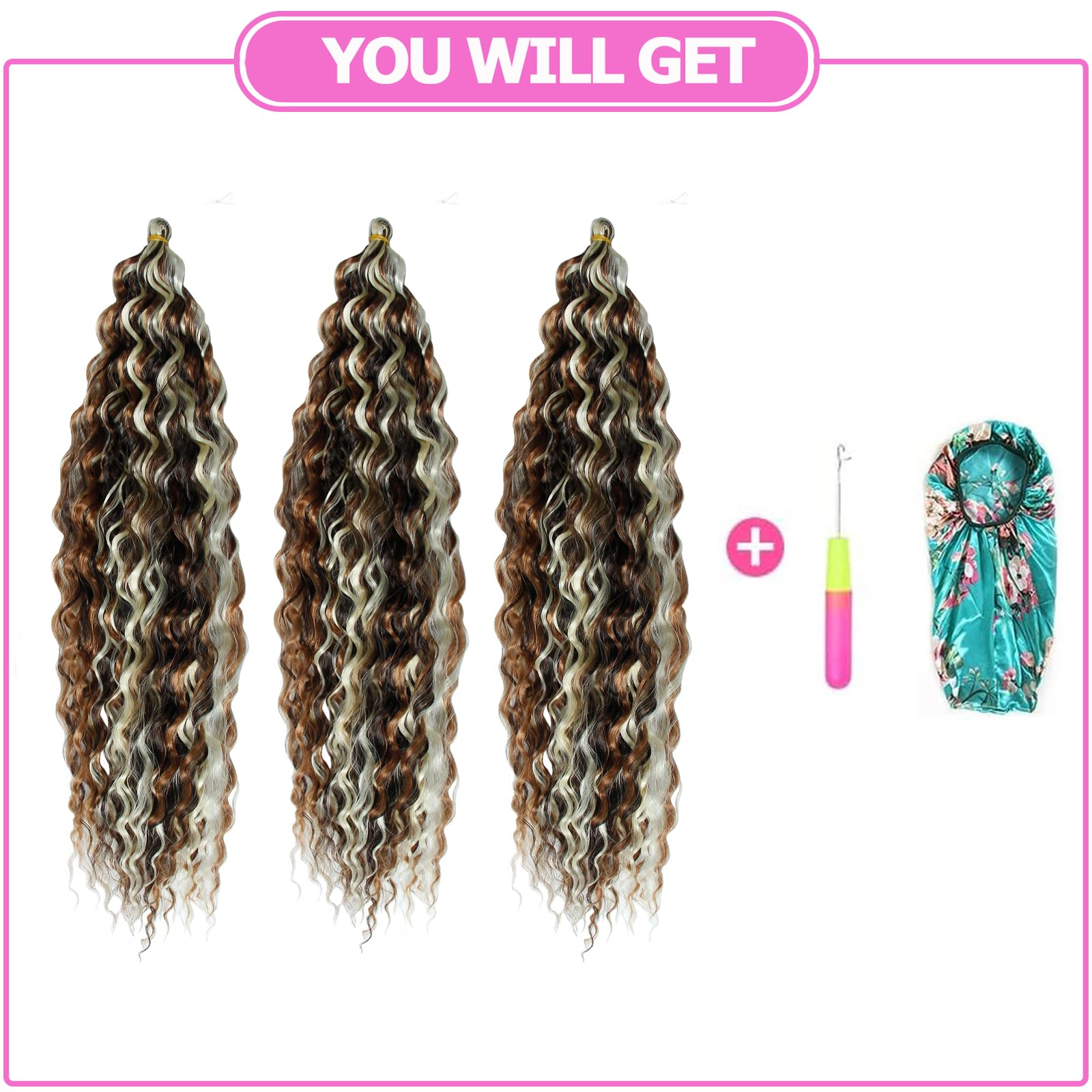 Dsoar Deep Twist Crochet Hair 22 Inch Highlight Deep Wave Curly Braiding Hair 3 Packs Water Wave Synthetic Hair Extensions for Women (4/30/613#) - Image 4