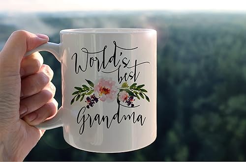Miniatura 3 de kunlisa Taza de cerámica floral para la mejor abuela, taza de cerámica floral de 11 onzas, taza de té con leche para abuela, abuela, cumpleaños, día