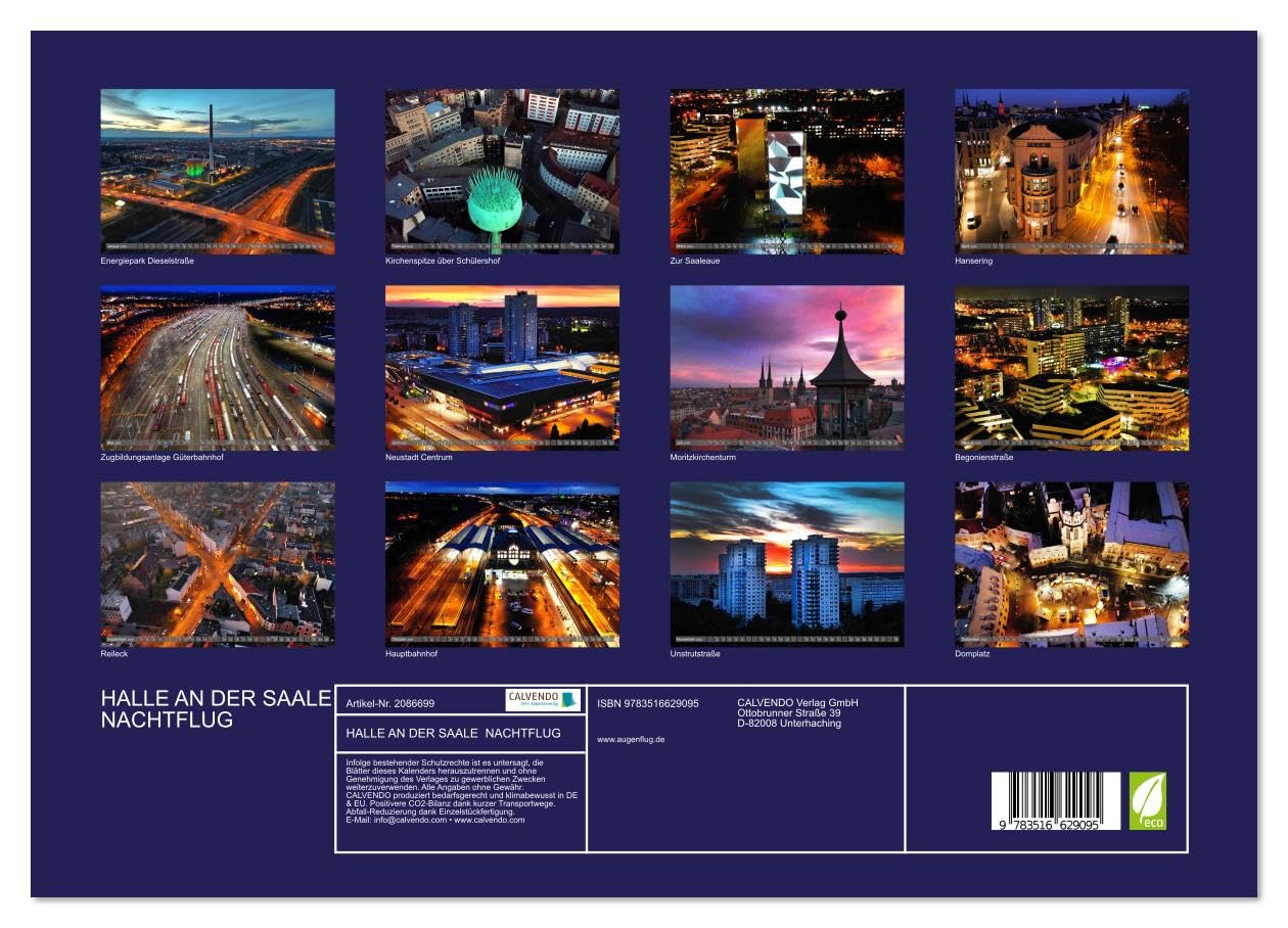 HALLE AN DER SAALE NACHTFLUG (hochwertiger Premium Wandkalender 2026 DIN A2 quer), Kunstdruck in Hochglanz: Der Kalender "HALLE AN DER SAALE ... nächtlichen Luftaufnahmen. (CALVENDO Orte)