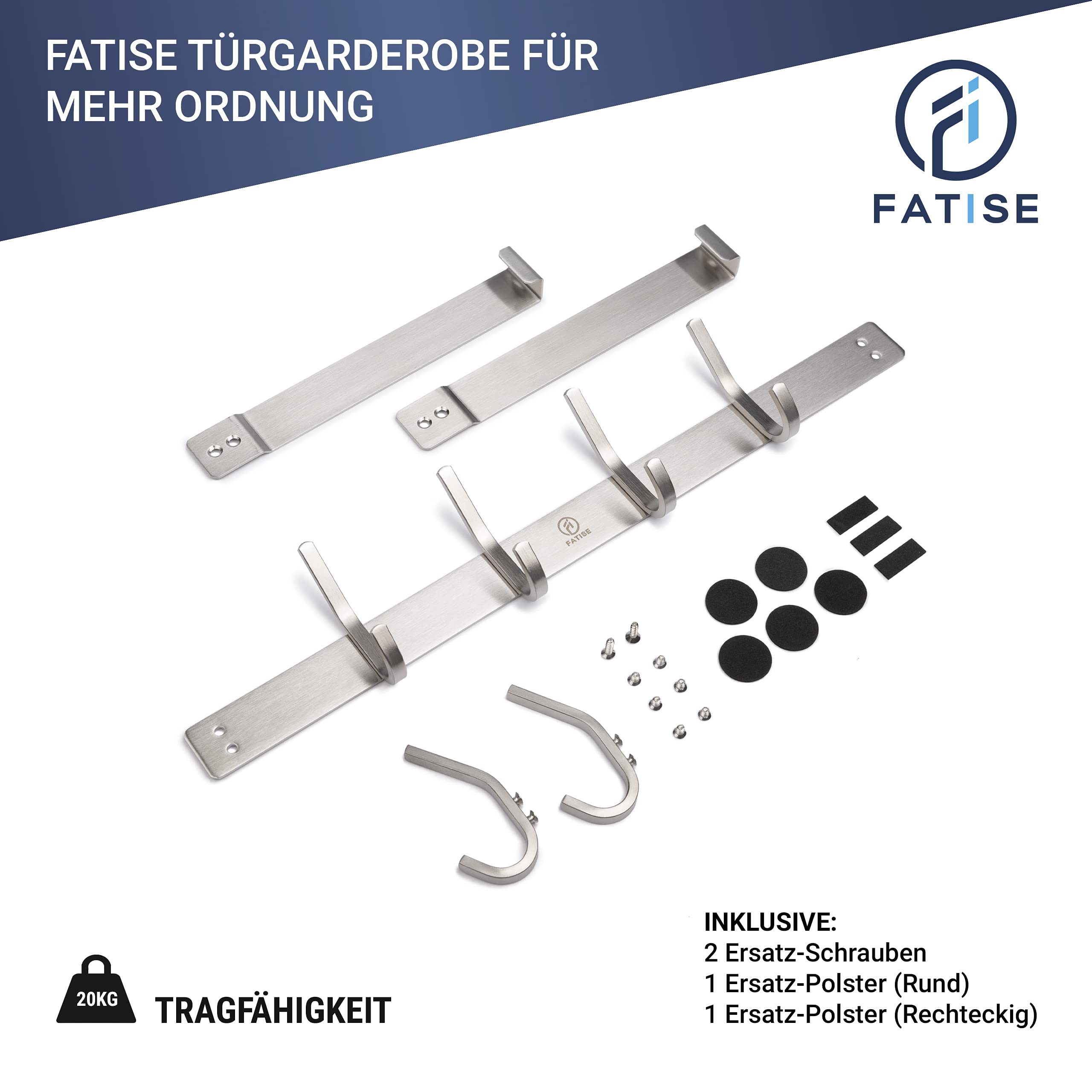 Türgarderobe aus Edelstahl, Platzsparende & Robuste Türhaken, Entwickelt für deutsche Türen, Flexible einsetzbare Kleiderhaken Tür ohne bohren (Silber)