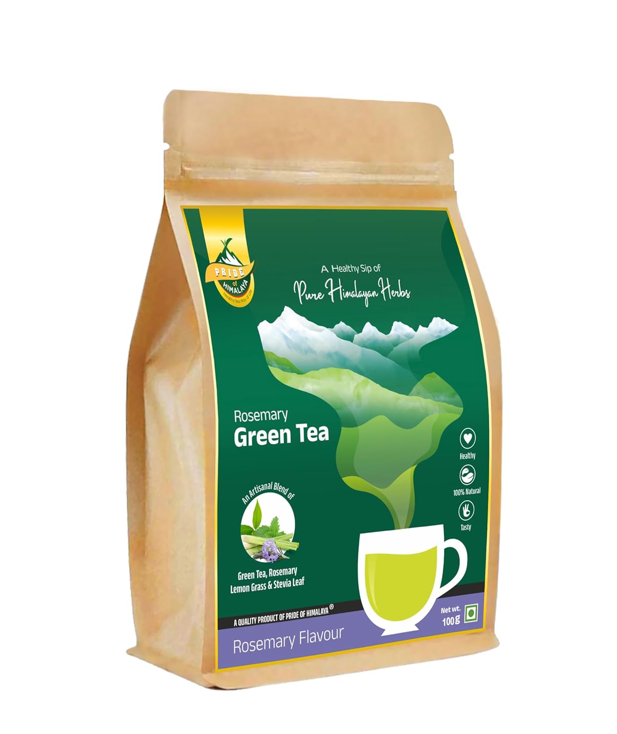 PRIDE OF HIMALAYA Rosemary Green Tea with Pure Himalayan Herbs | Green Tea for Glowing Skin | Pure Detox Tea & Digestive | Supports Hair Growth | 60 Cups | Loose 100gm