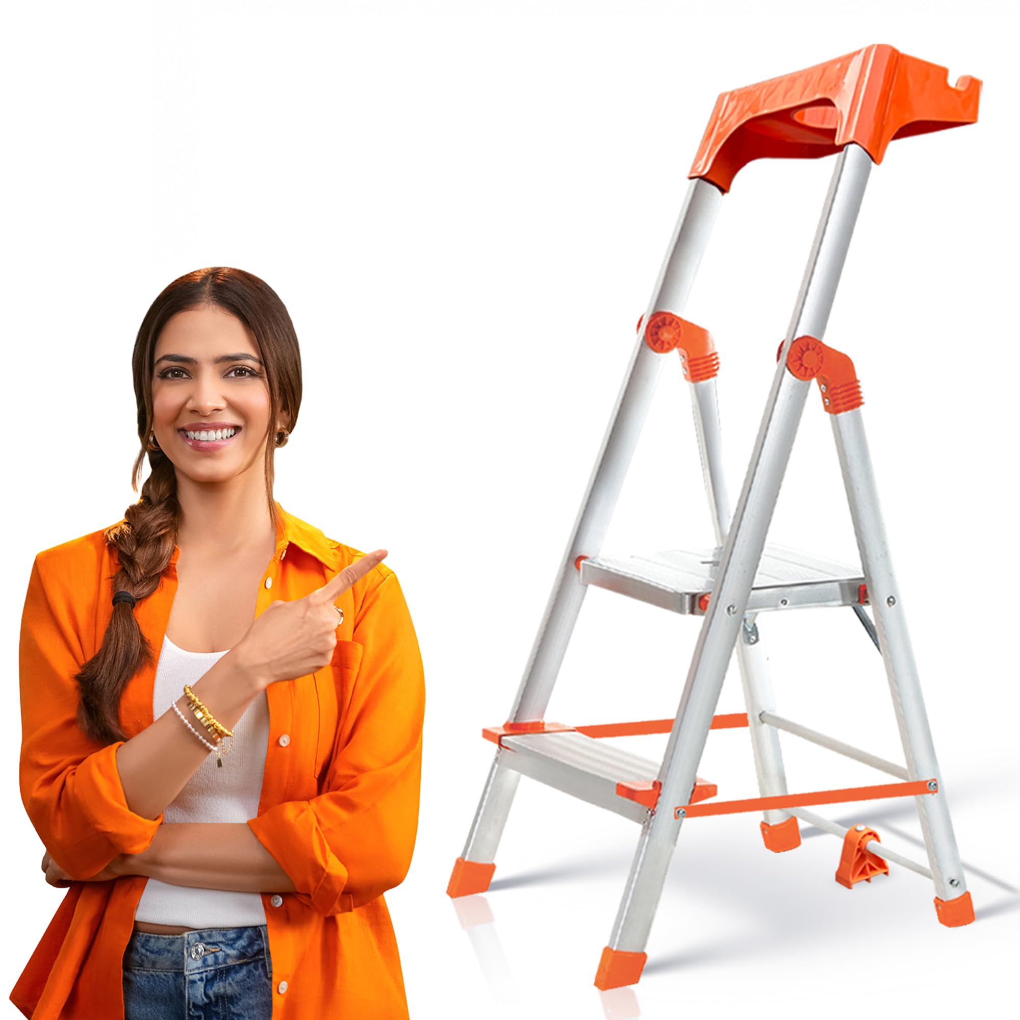 PROHOME Aluminium Ladder for Home 8 Steps Foldable with Railing & Anti-Skid Wide Steps | 8 Step Ladder for Home Use, Kitchen & Household | 270 Kg Capacity Folding Ladder | 5 Year Warranty (Orange) — Amazon image 13