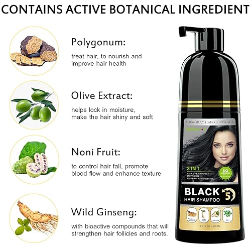 Miniatura 4 de Agthyuve Champú instantáneo para el cabello negro natural de 13.53 onzas líquidas, tinte de cabello negro natural semipermanente, champú de tinte