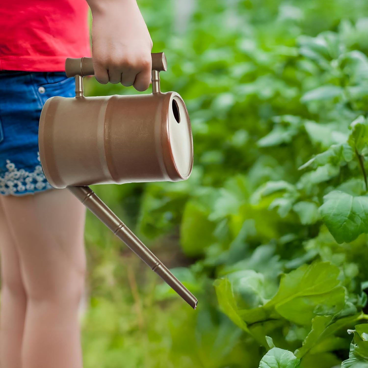 ZXJ Watering Can for Outdoor Indoor Plants - Small Plastic Home Garden - with Long Spout - Brown - 64 Oz - 1/2 Gallon