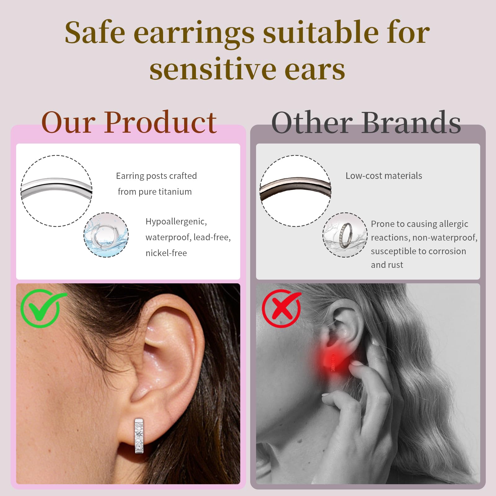 limerencia G23 Orecchini a Cerchio Anallergici per Orecchie Sensibili,Huggie Hoop Orecchini in Titanio 8 mm/10 mm/12 mm,Orecchini Argento Diamante per Donna Uomo Bambina