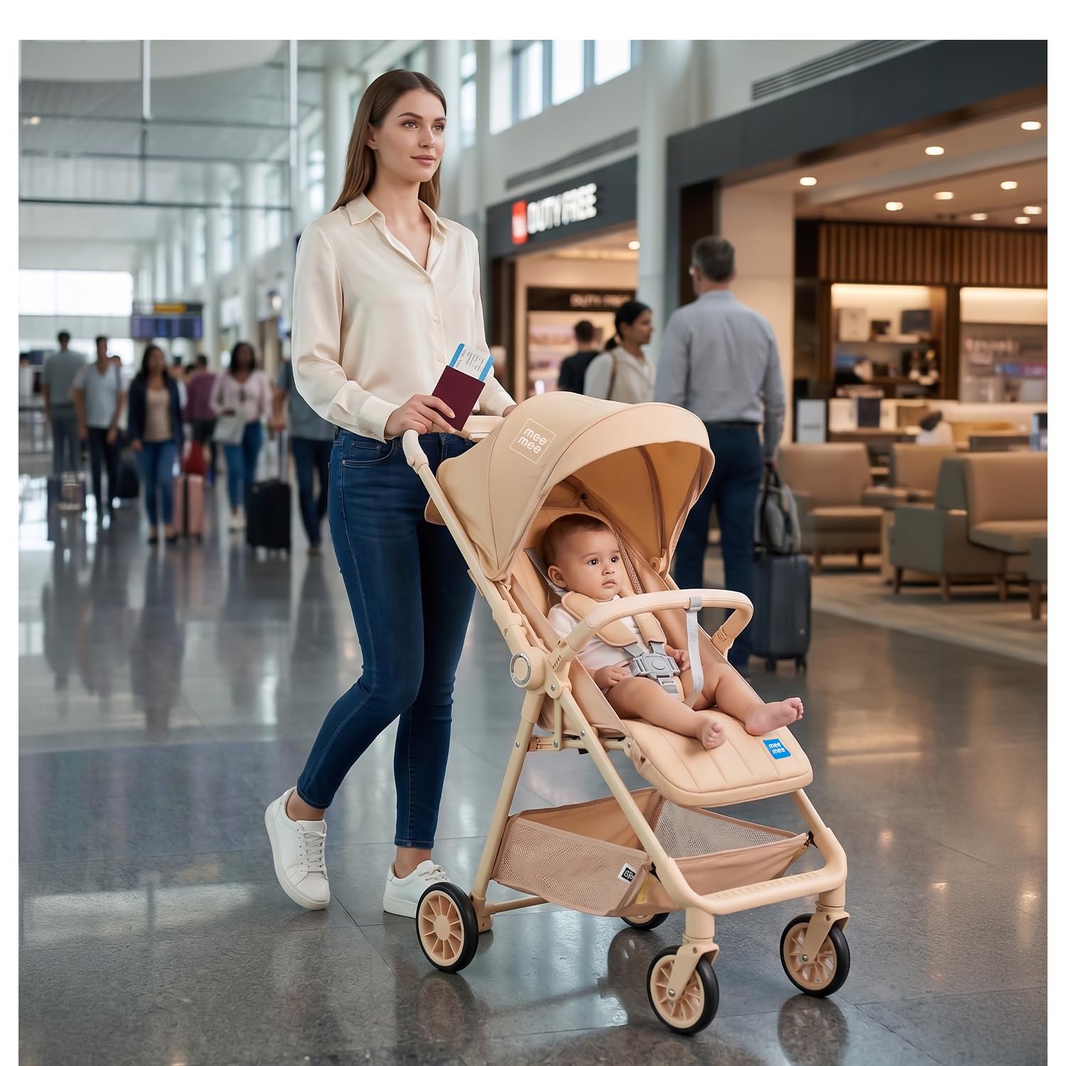Mee Mee Easy Go Baby Stroller for 0–3 Years | Lightweight Foldable Pram | One-Hand Fold & Portable Travel-Friendly Stroller | Pre-Installed Baby Buggy for Newborn Boys & Girls (Beige)-image-40