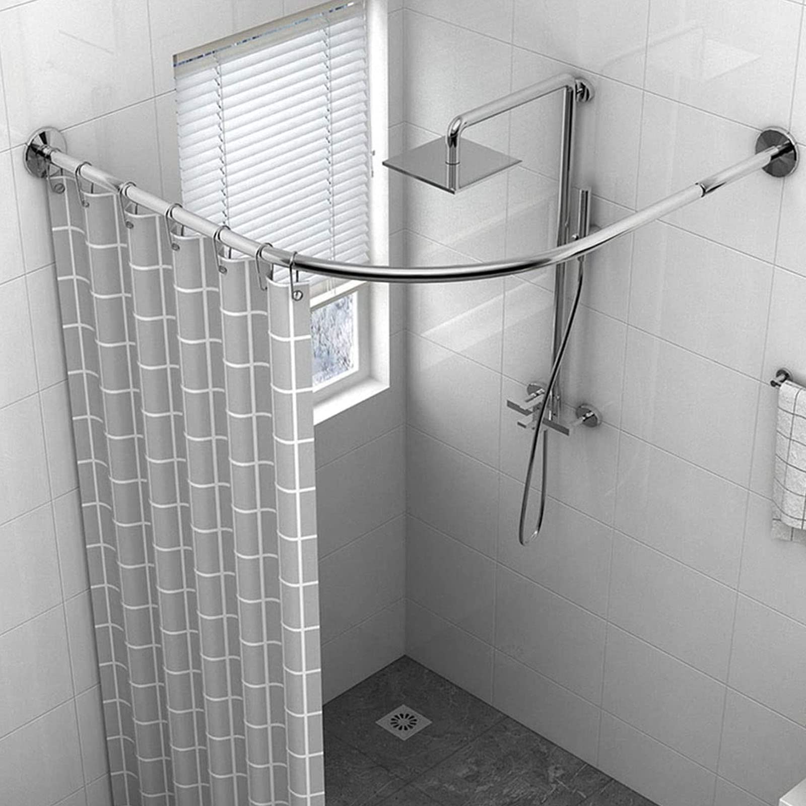 Barra de cortina de ducha ajustable, acero inoxidable inoxidable, instalación sin taladro, barra de bañera esquinera, 80-100 cm, elegante solución de baño para hogares modernos