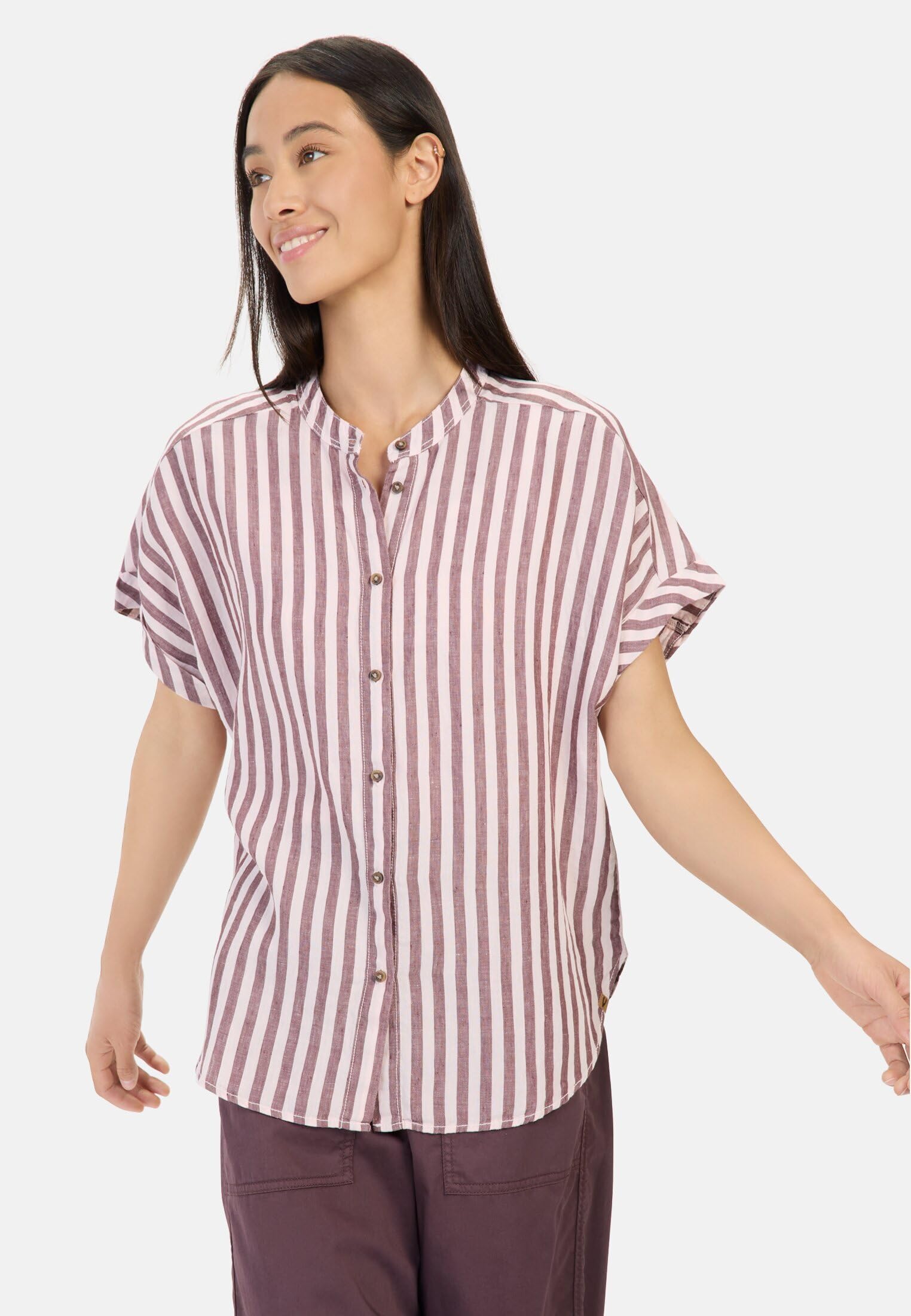 camel active Damen Gestreifte Bluse aus Leinen-Lyocell-Mix