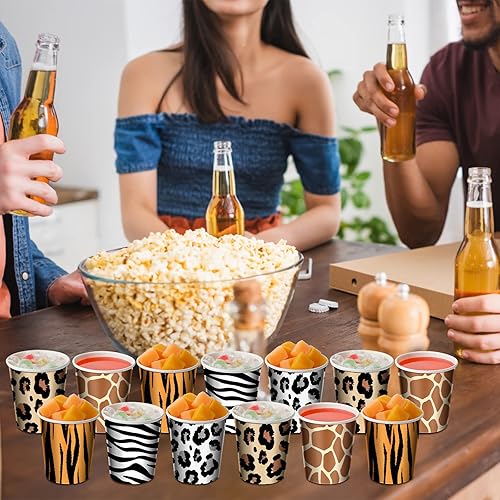 Miniatura 7 de Rtteri 300 tazas de papel para fiesta de animales de safari de la selva a granel, leopardo, guepardo, tigre, cebra, jirafa, tazas desechables de