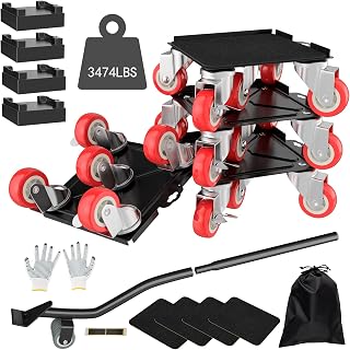 MYUEA Heavy Duty Furniture Dolly with 5 Wheels - 3474 lbs Capacity, Carbon Steel Panel, 360° Rubber Wheels & Pry Bar