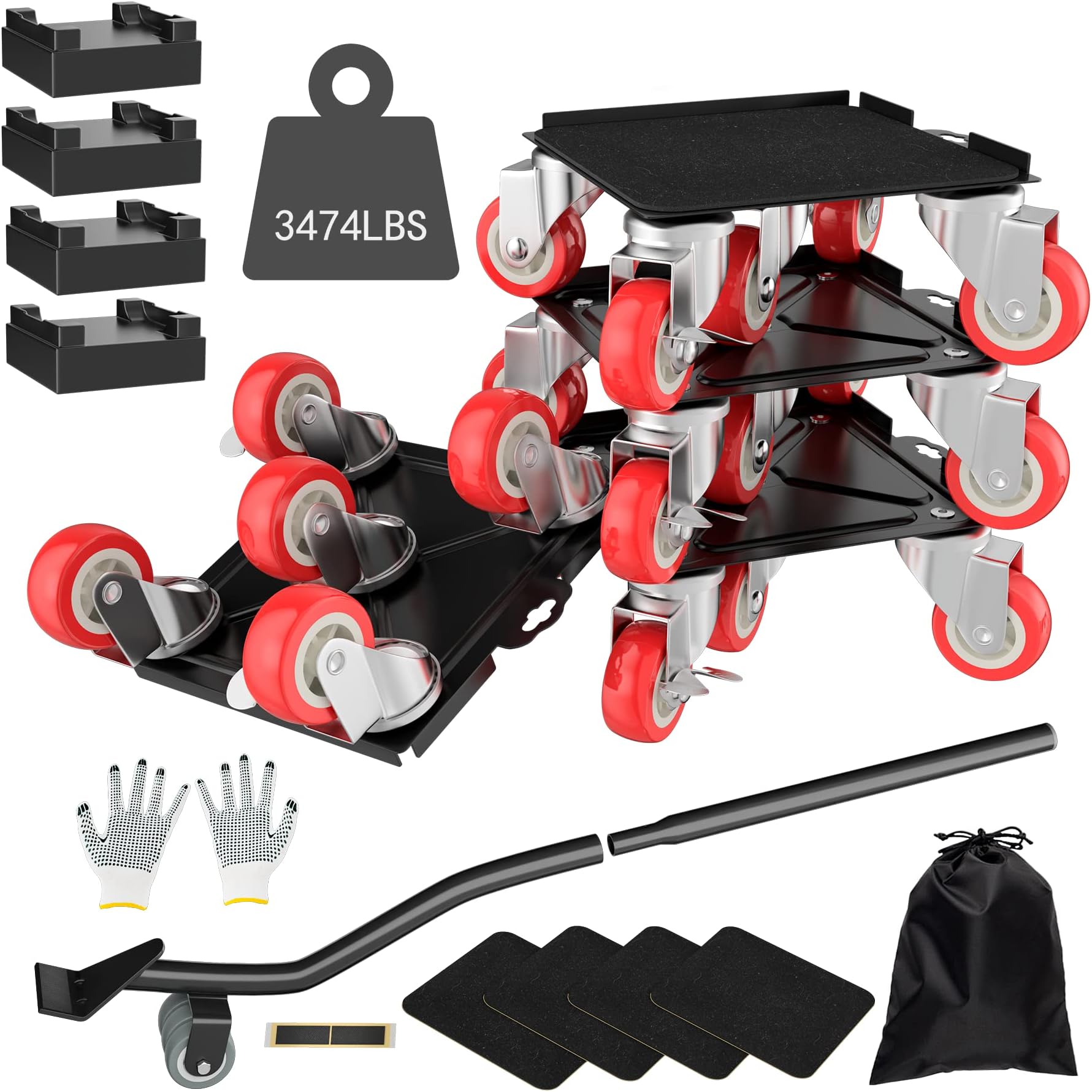 Furniture Dolly,Furniture Movers with 5 Wheels,Carbon Steel Panel Heavy Duty Dolly,Maximum Load 3474LBS,Furniture Lifter with 5 360° Rotatable Rubber Universal Wheels(Black,6.89x6.9 in)