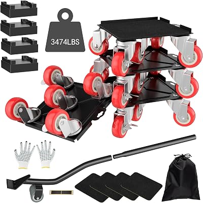 MYUEA Furniture Dolly,Furniture Movers with 5 Wheels,Carbon Steel Panel Heavy Duty Dolly,Maximum Load 3474LBS,Furniture Lifter with 5 360° Rotatable Rubber Universal Wheels(Black,6.89x6.9 in)