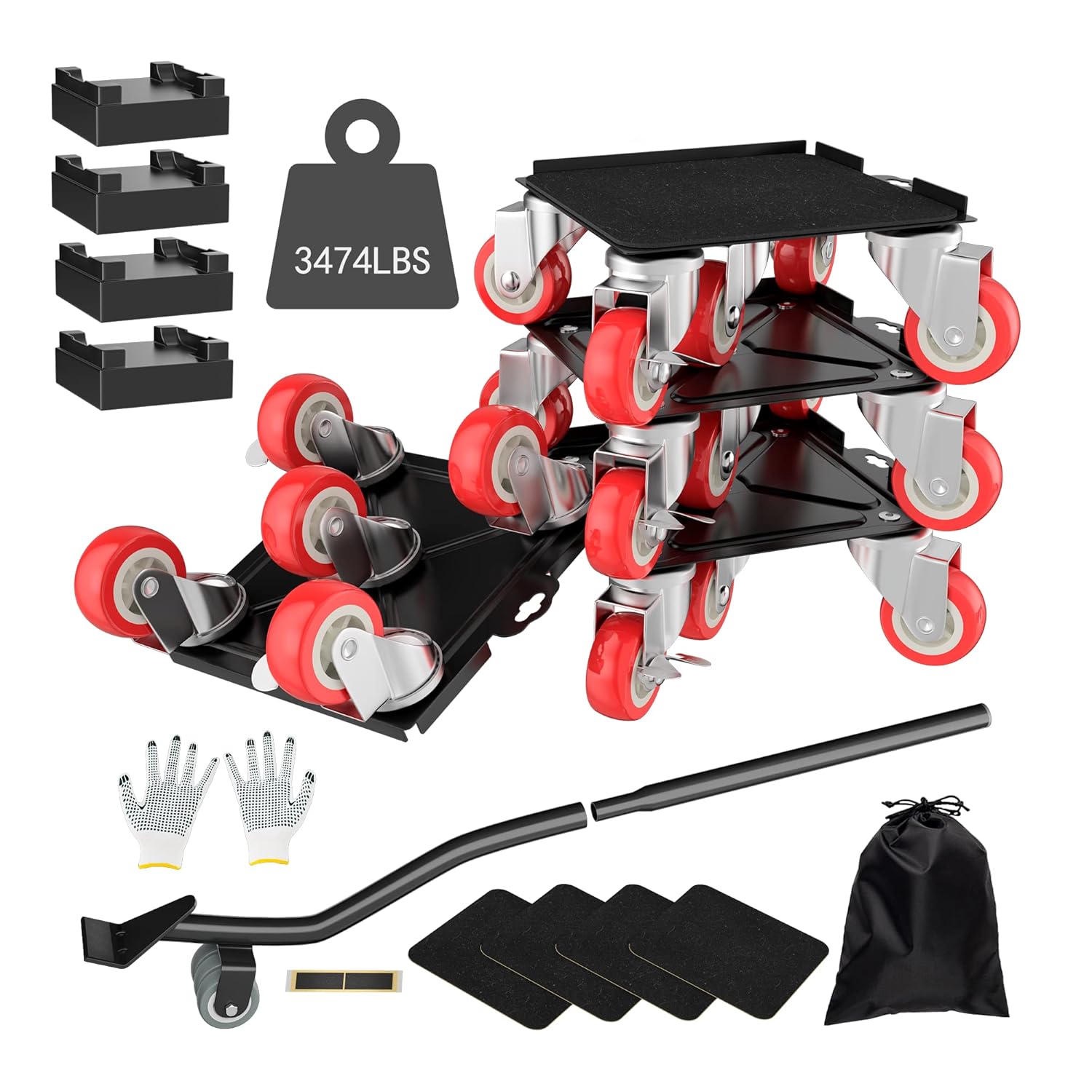 Furniture Dolly,Furniture Movers with 5 Wheels,Carbon Steel Panel Heavy Duty Dolly,Furniture Lifter with 5 360° Rotatable Rubber Universal Wheels,Maximum Load 3474LBS 6.89x6.9 IN Black