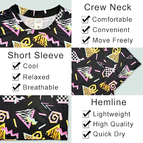 Vista 3 de M YESCUSTOM Camisetas de los años 80 y 90 para hombre, estilo retro, vintage, hip hop, discoteca, fiesta, camiseta neón grande y alta, trajes