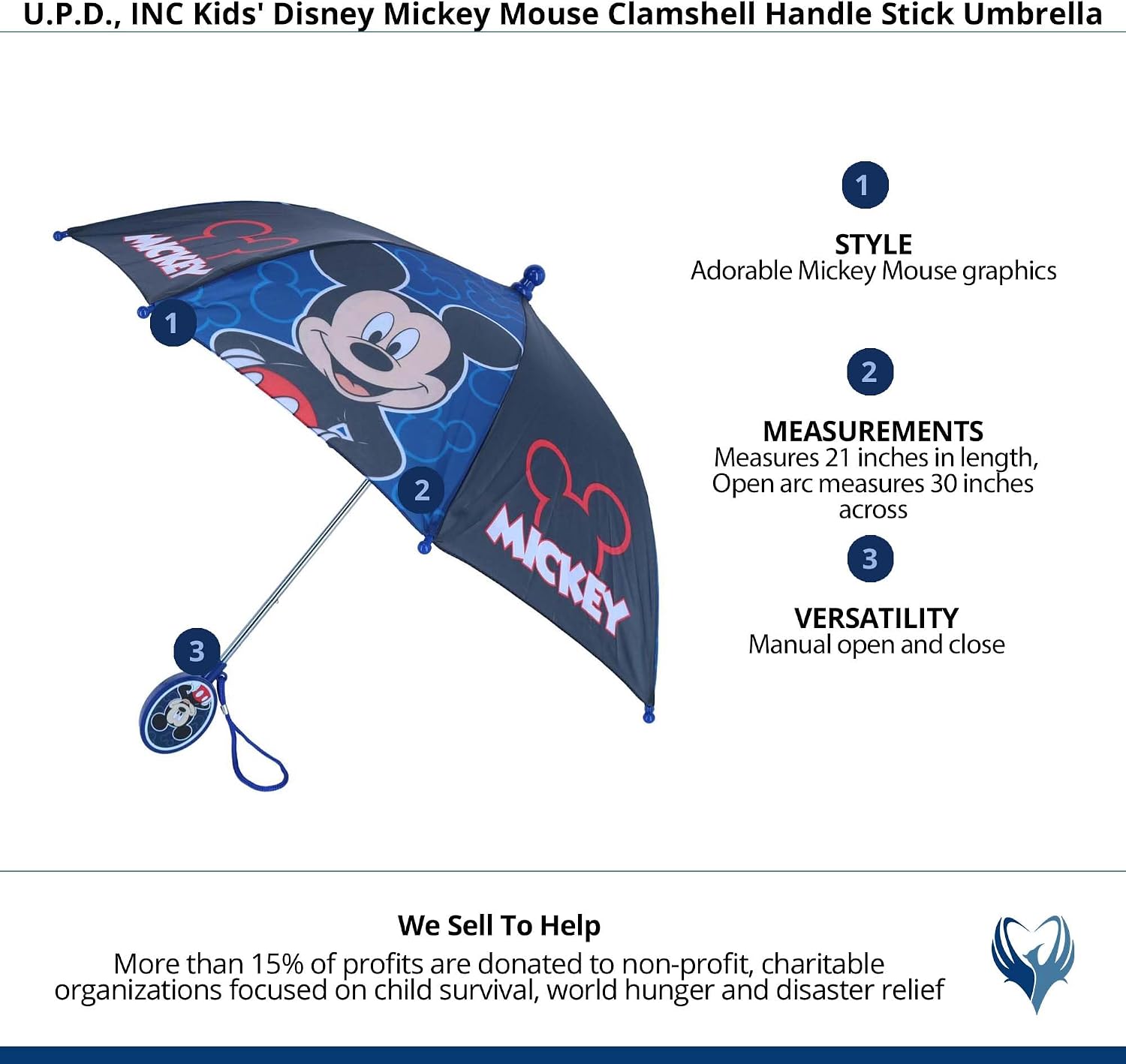 Kids' Disney Mickey Mouse Clamshell Handle Stick Umbrella