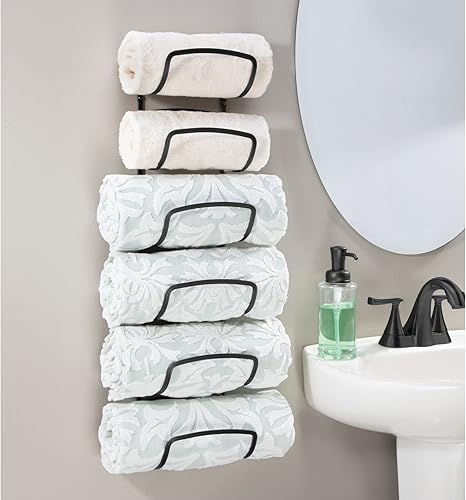 Miniatura 3 de mDesign Toallero moderno y decorativo de seis niveles para baño, soporte y organizador, para montar en la pared, para almacenamiento de toallas de