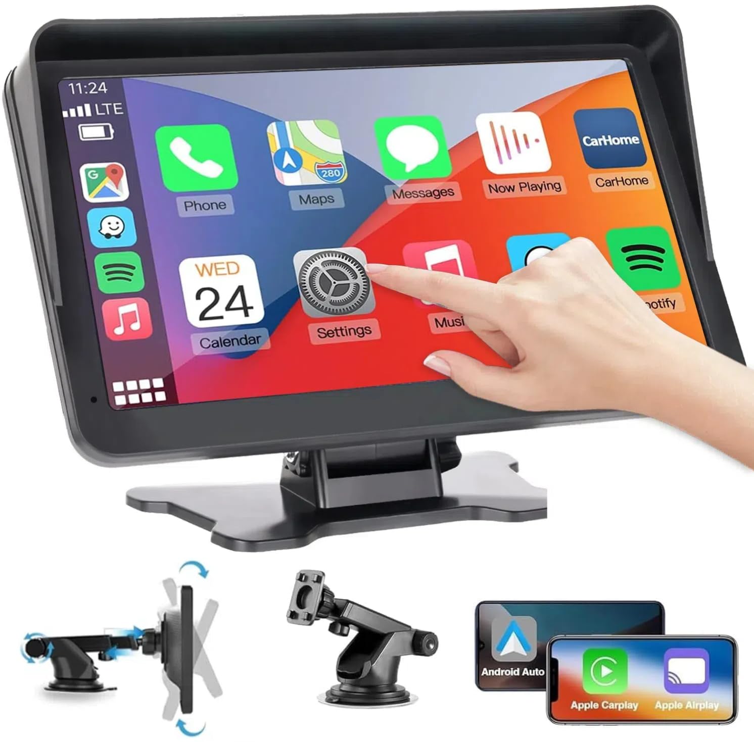 Portable Wireless Car Stereo with Apple CarPlay/Android Auto,7" HD Portable Touch Screen Car Radio Multimedia Player with Bluetooth, Navigation, Mirror Link for All Vehicles（No Backup Camera）