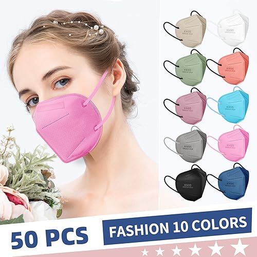 Miniatura 4 de Mascarillas KN95 para adultos, paquete de 50 mascarillas KN95 desechables de 10 colores, 5 capas transpirables envueltas individualmente con