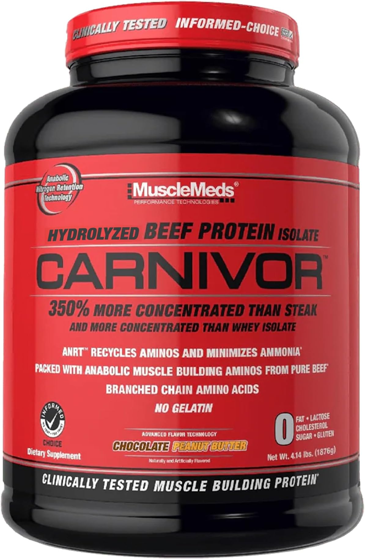 MuscleMeds Carnivor Beef Protein Isolate Powder, Chocolate Peanut Butter, 4 Pound