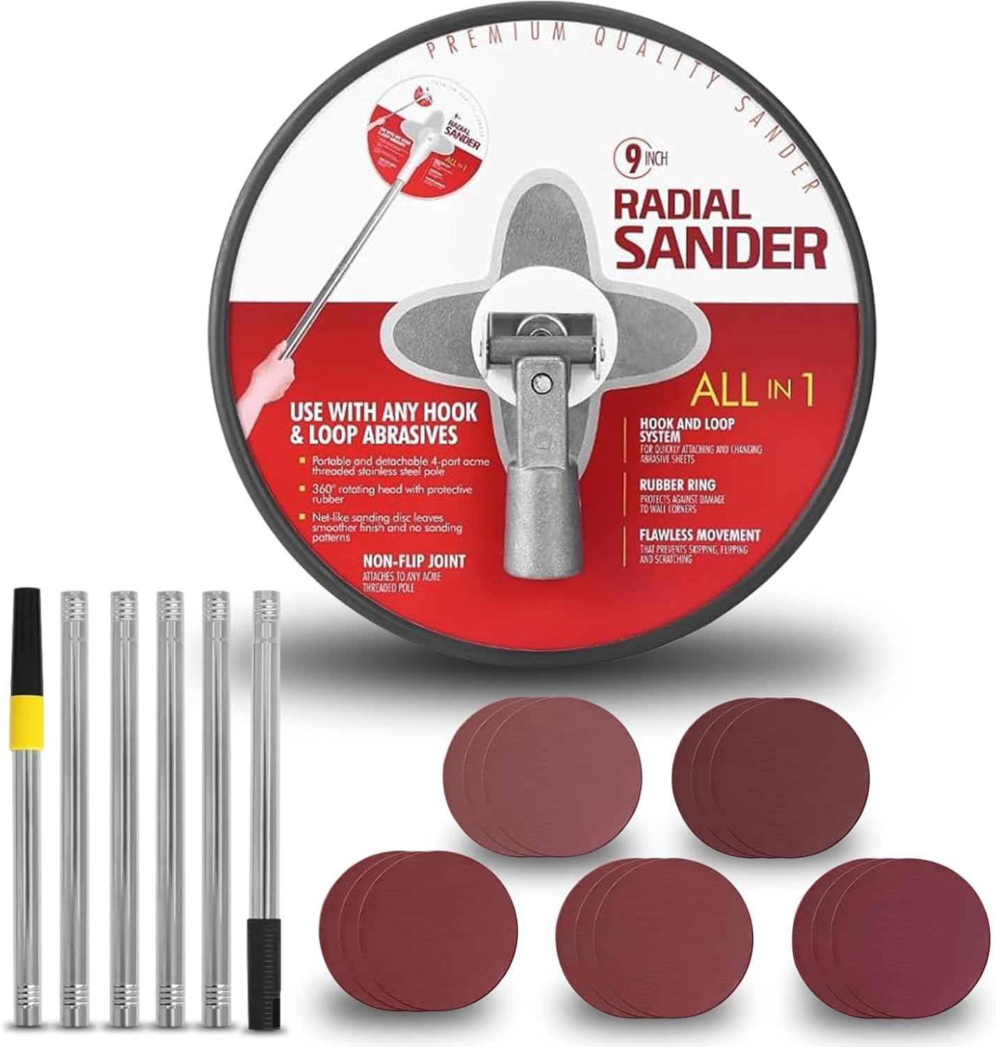 Pole Sander for Drywall, 81 Inch Manual Hand Drywall Sander with Extension Pole - Ideal for Painting Projects, Equipped with 15 Sanding Sheets (80/100/120/180/240 Grit)，Aluminum Connector - Durable