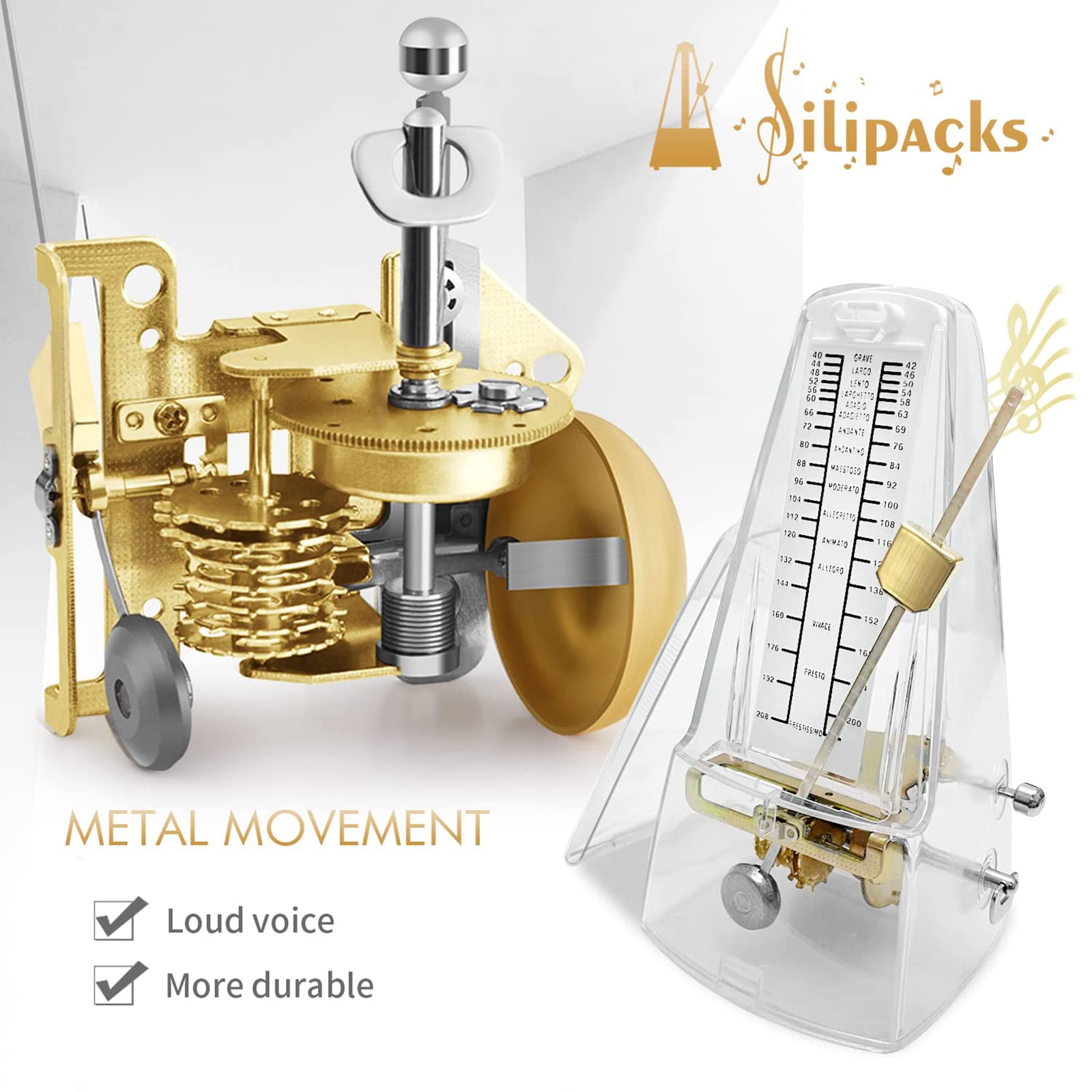 Mechaniczny metronom muzyczny, elegancki zegar muzyczny w stylu vintage, głośny dźwięk, śledzenie rytmu rytmu uniwersalny metronom instrumentalny, do fortepianu skrzypce gitara basowa
