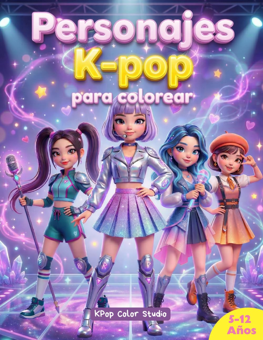 Personajes K-pop para colorear: Libro para colorear de personajes K-pop con historias educativas que enseñan valores como la amistad, el respeto y la autoestima para niñas fans del K-pop