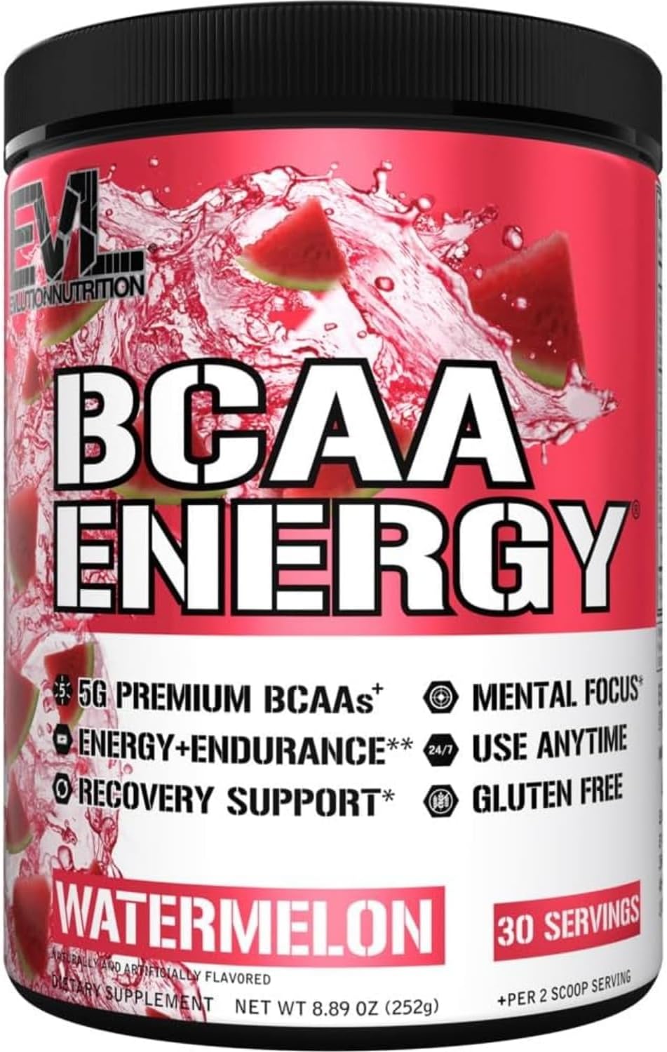 Nutrition BCAA Energy - Essential BCAA Amino Acids, Vitamin C, Natural Energizers for Performance, Immune Support, Muscle Building, Recovery, B Vitamins, Pre Workout, 30 Serve, Watermelon