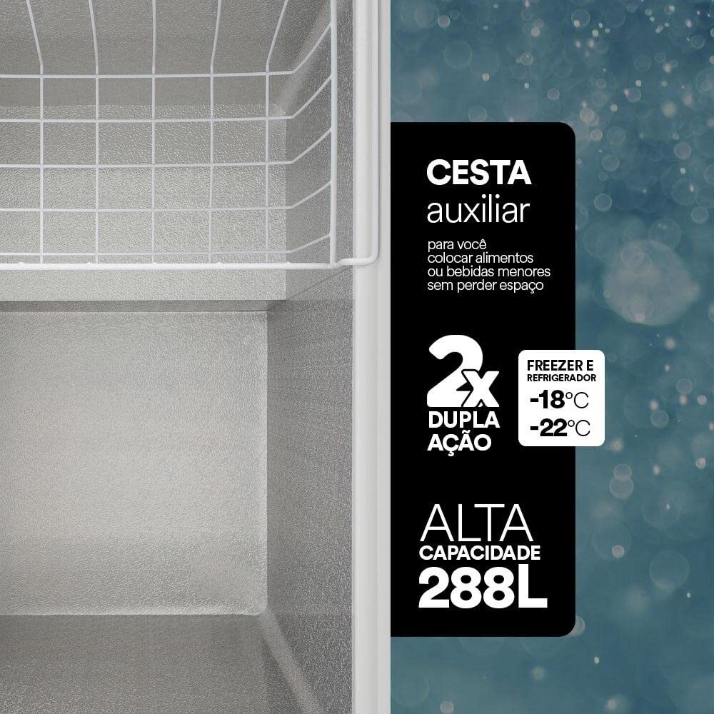 Freezer Expositor Horizontal Tampa de Vidro Eos 320 Litros Dupla