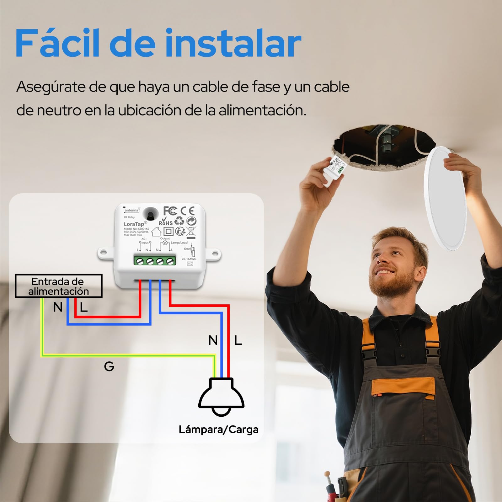 Kit de Interruptor de Luces Inalámbricas, LoraTap Interruptor Inalámbrico + Receptor Relé RF 868MHz Control Remoto Hasta 200 metros Mando a Distancia para Iluminación y Electrodomésticos