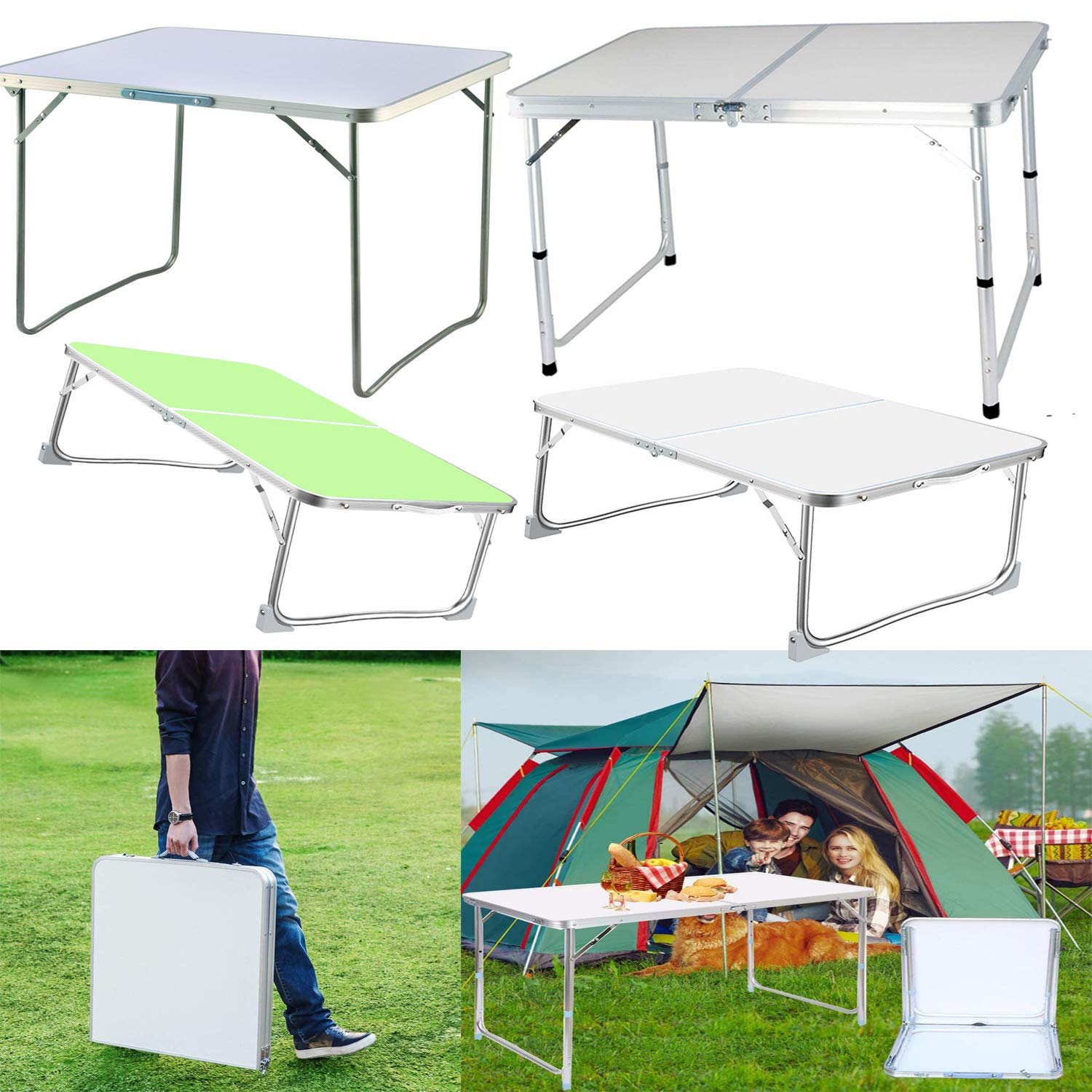 Tavolo Pieghevole Regolabile In Altezza 90 Cm - Per Picnic, Campeggio, Barbecue, In Alluminio E MDF