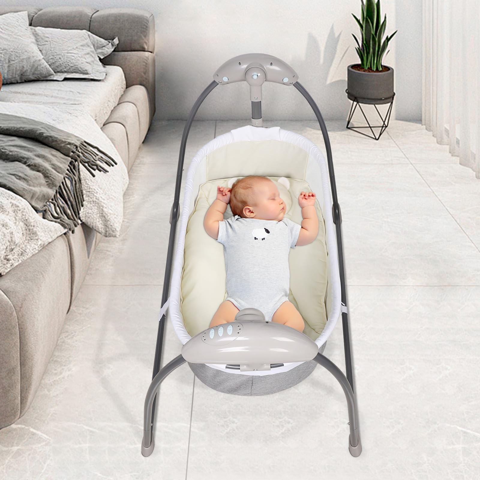 Babybett Baby Schüttelbett 0-12 Monate 10kg 80x44x25cm 8-30min 3 Stufen | Elektrisches Babybett Babywiege elektrisch 180° flache Position 8/15/30min Timer Bluetooth Fernbedienung Moskitonetz