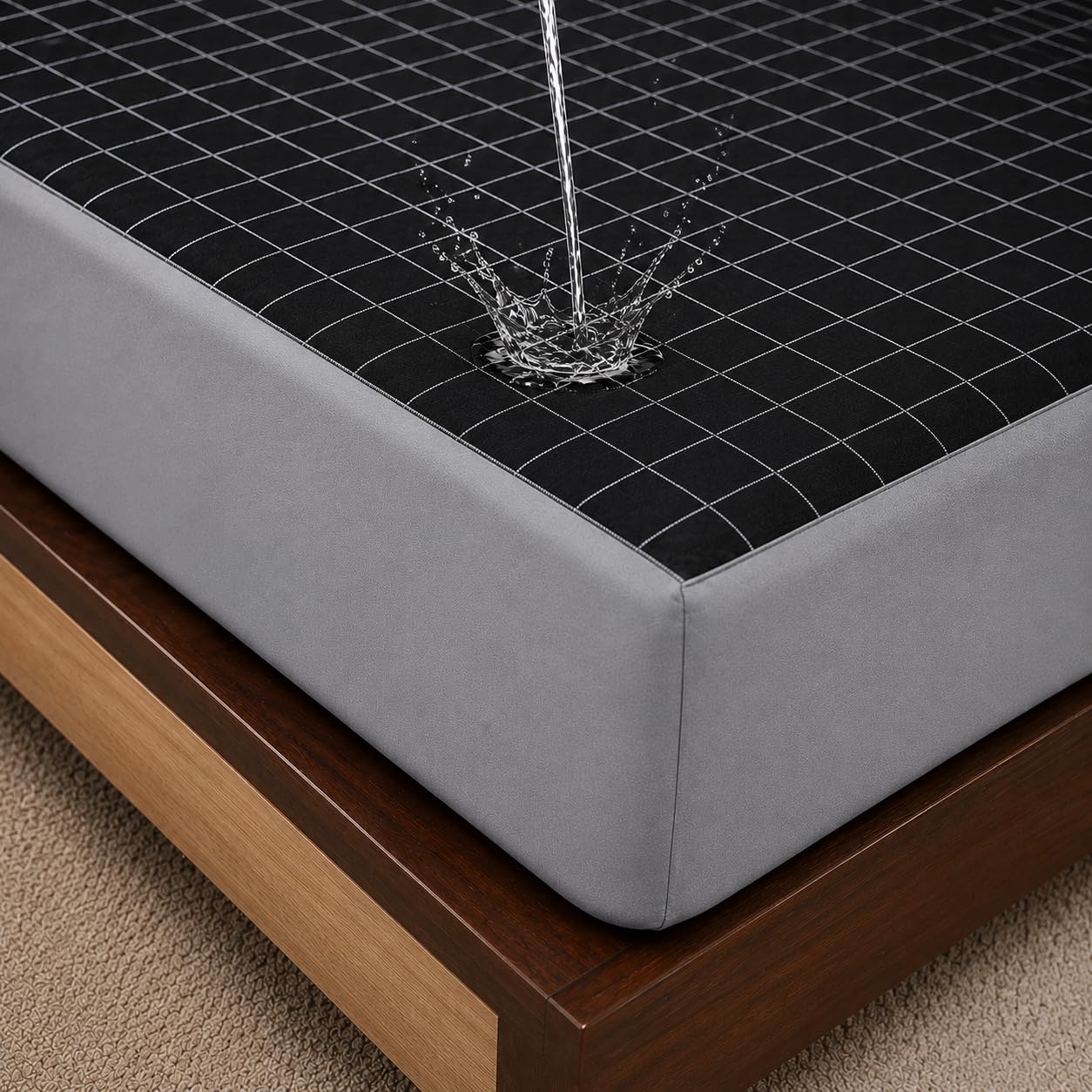 Waterproof Soft Non-Woven Mattress Protector for Bed in Size 48"x75" | Breathable Elastic Fitted Mattress Cover for 8 to 12 Inch Deep Mattresses - Black Check-image-8