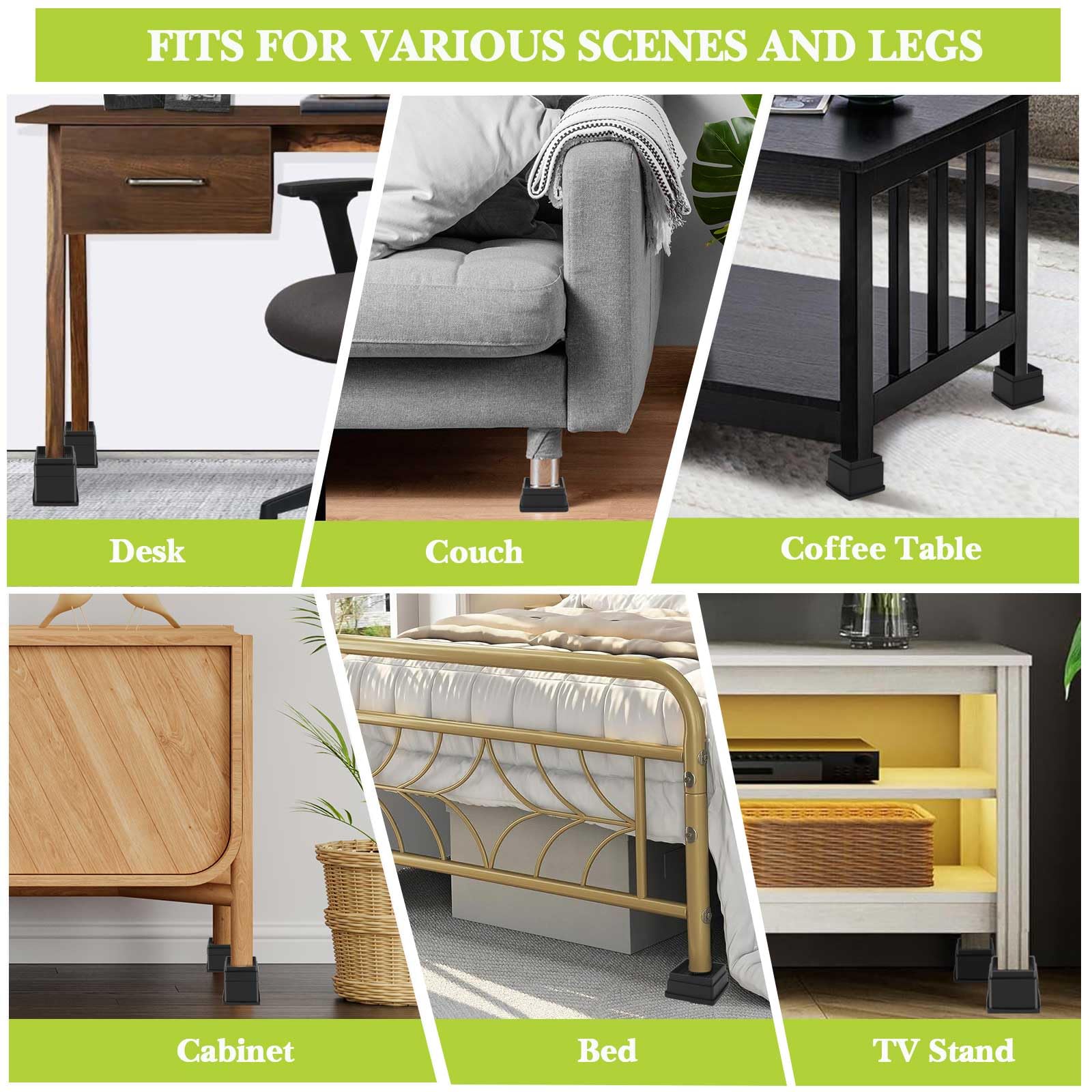 Paquete de 4 elevadores de muebles de 3 pulgadas, elevadores de cama ajustables resistentes para mesa, escritorio, silla, sofá, armario, cama, dormitorio, elevadores cuadrados apilables para