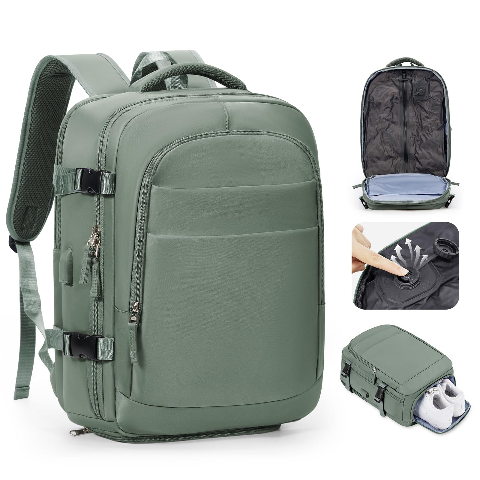 kibachev Vakuum Rucksack Handgepäck Flugzeug 40x30x20 für Ryanair, Reiserucksack mit Schuhfach, Laptop Rucksack Herren Damen, Travel Backpack