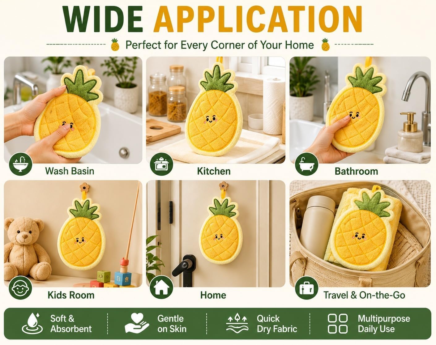 Cute Pineapple Hand Towel - Soft Coral Fleece -5