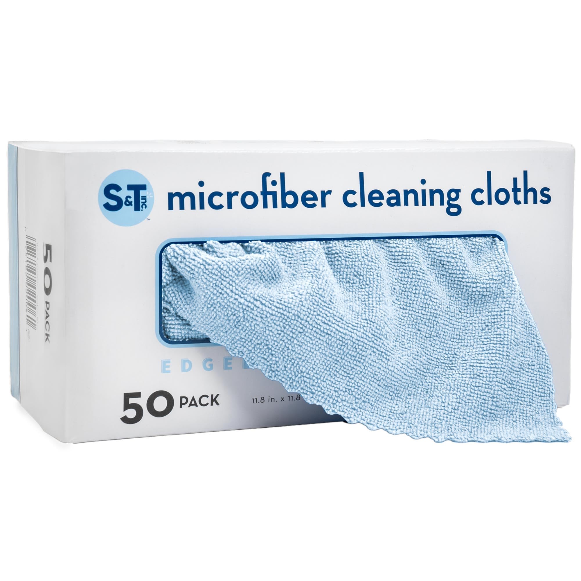 S&T INC. Paño de Limpieza de Microfibra, Toallas de Tienda sin Pelusas, Reutilizables, Trapos a Granel en una Caja para el hogar, la Cocina y el automóvil, 11.5 x 11.5 Pulgadas, Azul, Paquete de 50