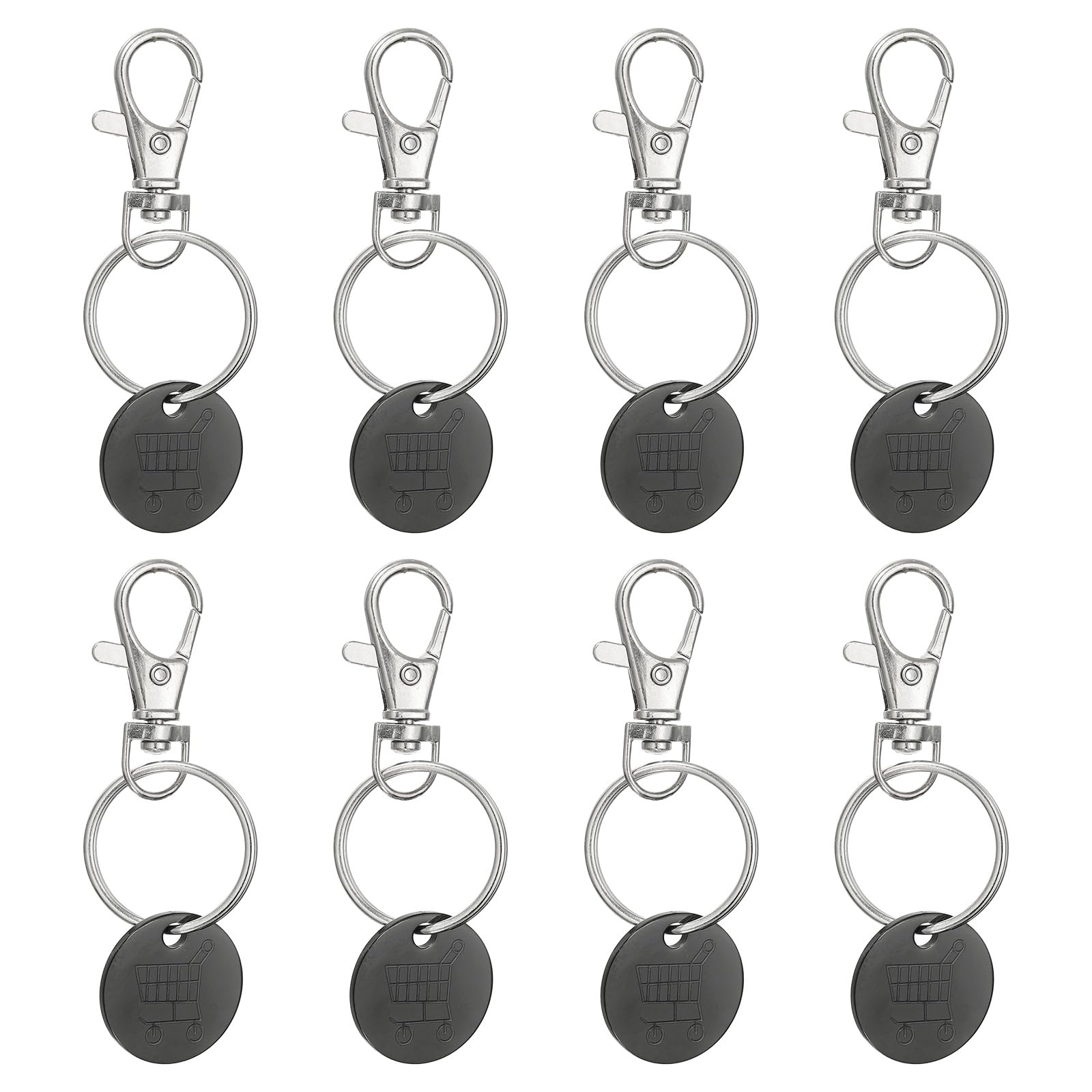 PATIKIL Shopping Trolley Token Key Ring, 8 Pack Stainless Steel Grocery Cart Remover Coin Keychain Unlock Release Key for Meters, Change, Black