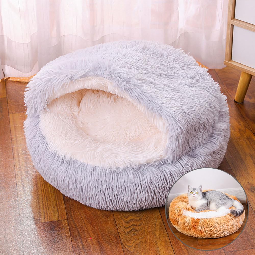 DOTBUY-SHOP Dog Bed Washable, Soft Comfy Cat Bed Felt Donut Dog Bed, Dual-Use Pet Bed With Slip-Resistant Bottom, Orthopedic Dog Beds Gift for Small Dogs and Cats (35cm,Light grey)