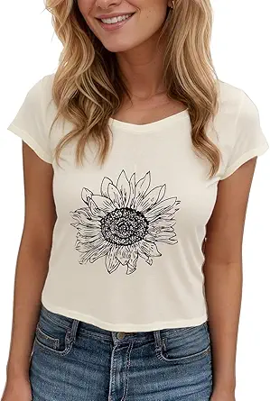 Women's Floral T-Shirts Graphic Loose Tees Sunflower Graphic Summer Short Sleeve Boho Casual Tops