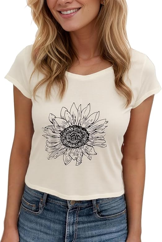 Women's Floral T-Shirts Graphic Loose Tees Sunflower Graphic Summer Short Sleeve Boho Casual Tops