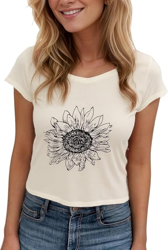 Women's Floral T-Shirts Graphic Loose Tees Sunflower Graphic Summer Short Sleeve Boho Casual Tops
