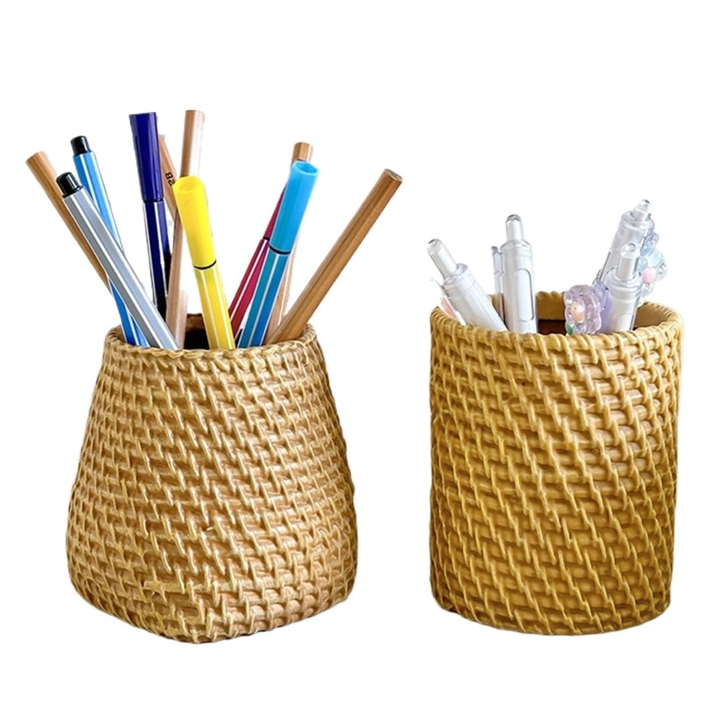 ZNJAMN 1set 2pcs Versatile Woven-Look Round Basket - for Pens, Flowers & Storage for pens