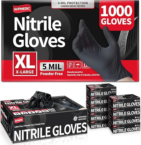 Miniatura 8 de Supmedic Black Nitrile Exam Glove, 5 mil Powder-Free Latex-Free Disposable Medical Gloves 1001000 Pcs Black (SMLXL)