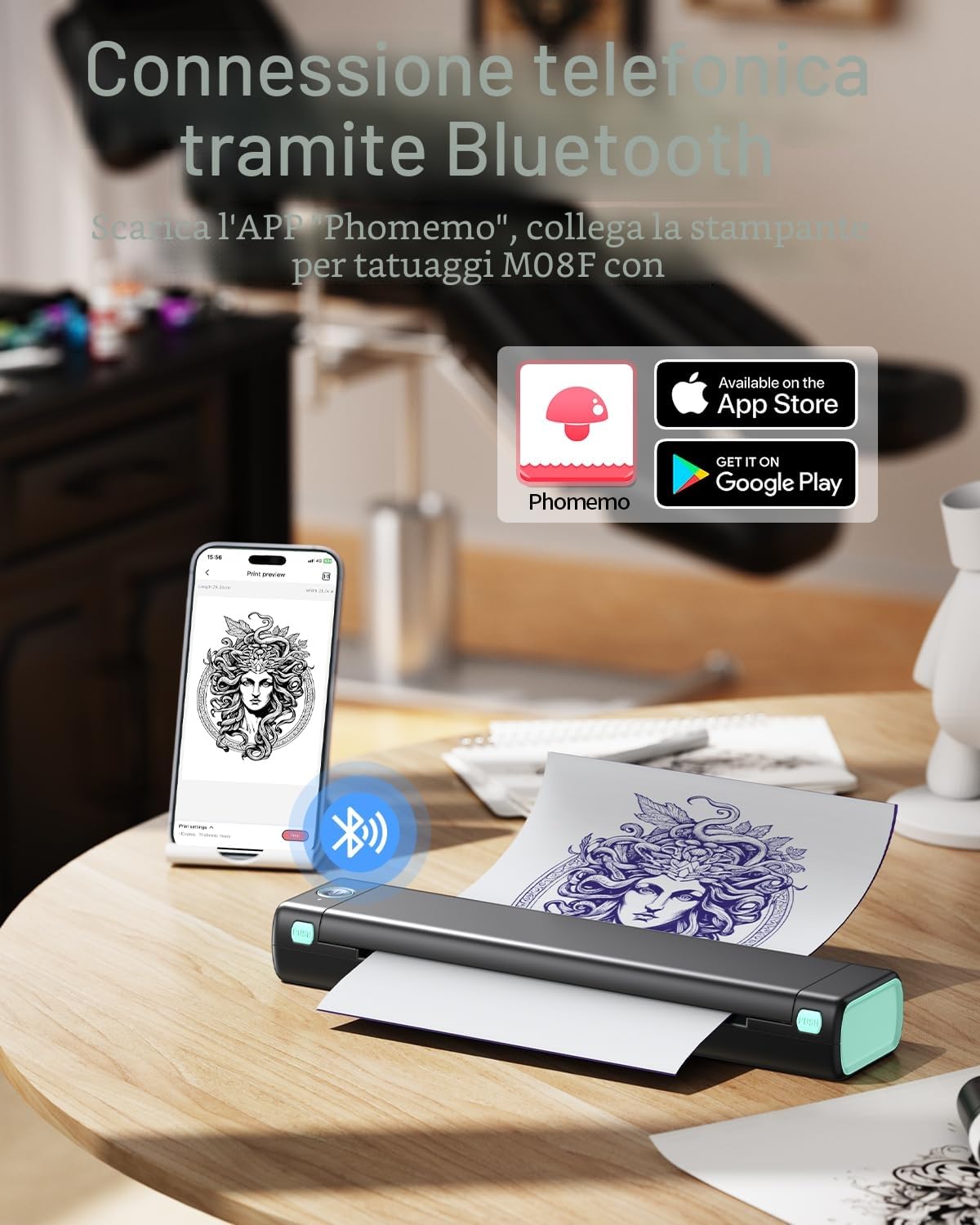 Phomemo M08F Stampante per Tatuaggi per Principianti e Artisti, Stencil Machine Compatibile Con Smartphone, Plotter Stampante Stencil Tattoo con 10 Fogli Trasferimento