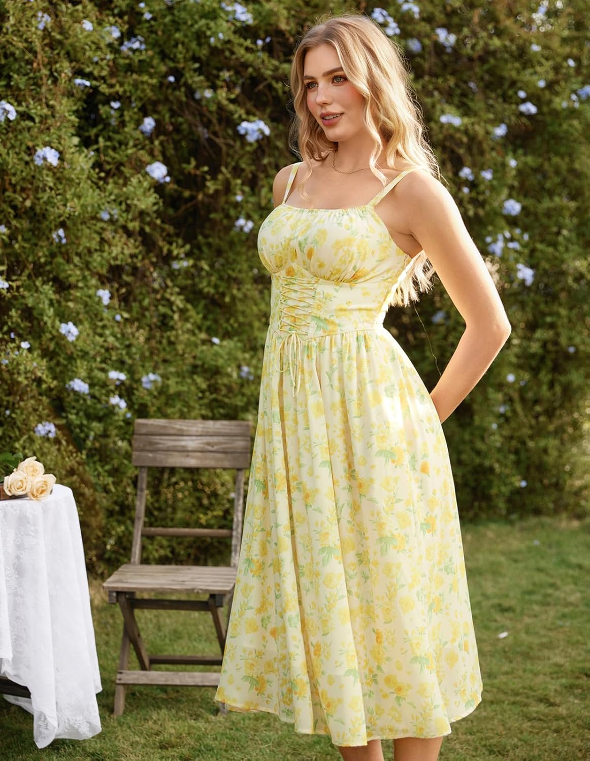 Scarlet Darkness Floral Dress for Women 2026 Corset Milkmaid Dresses Casual Summer Sundress with Pockets - Image 2