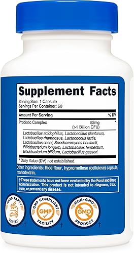 Miniatura 5 de Nutricost Complejo probiótico (>1 mil millones de UFC) 60 cápsulas - Sin gluten, sin OMG
