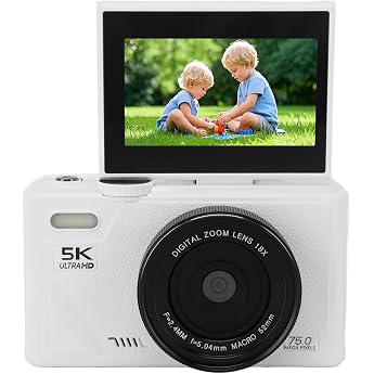 Digital Camera 13MP Vlogging Camera with 18x Zoom 3 Inch Flip Screen HD Compact Camera for Travel Photography White