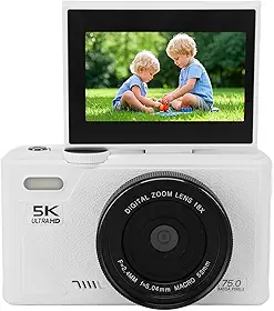 Câmera Digital 5K 75MP UHD, 18x Zoom AutoFocus Mirrorless Camera Com Tela de 3, Câmeras de Fotografia de Estilo retrô para Viagens, Retratos, Vlogging (Branco)