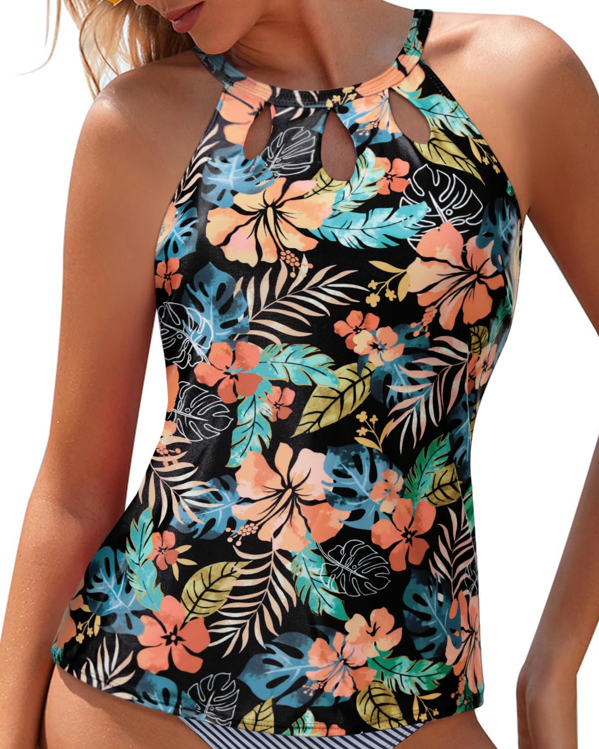 Tempt Me Tankini Top Only High Neck Keyhole Swim Top Bathing Suit